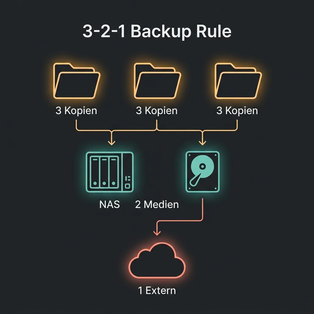 Backup-Strategie Diagramm mit lokalen und externen Kopien